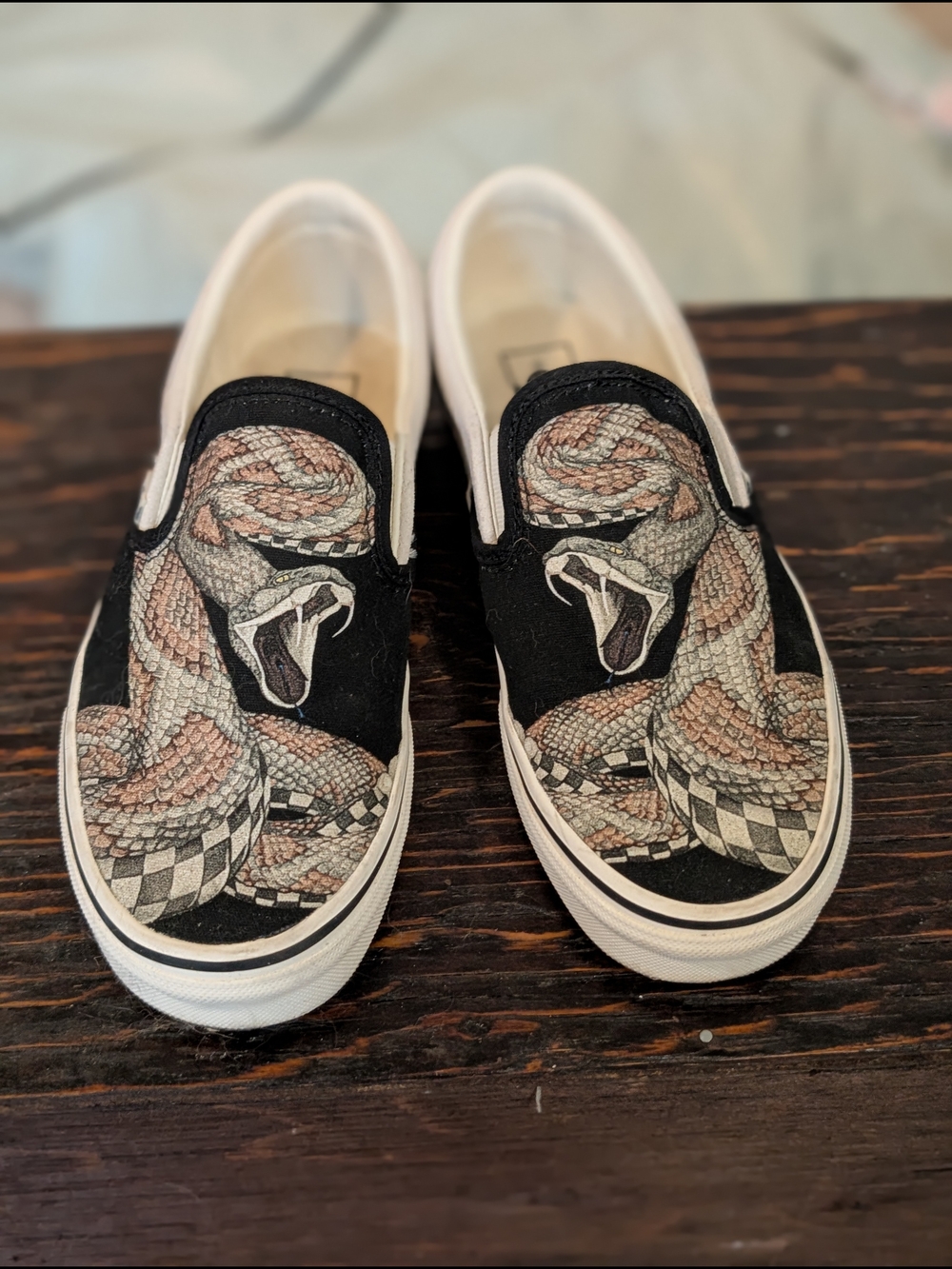 Vans Black Slip-On Sneakers with Snake Graphic